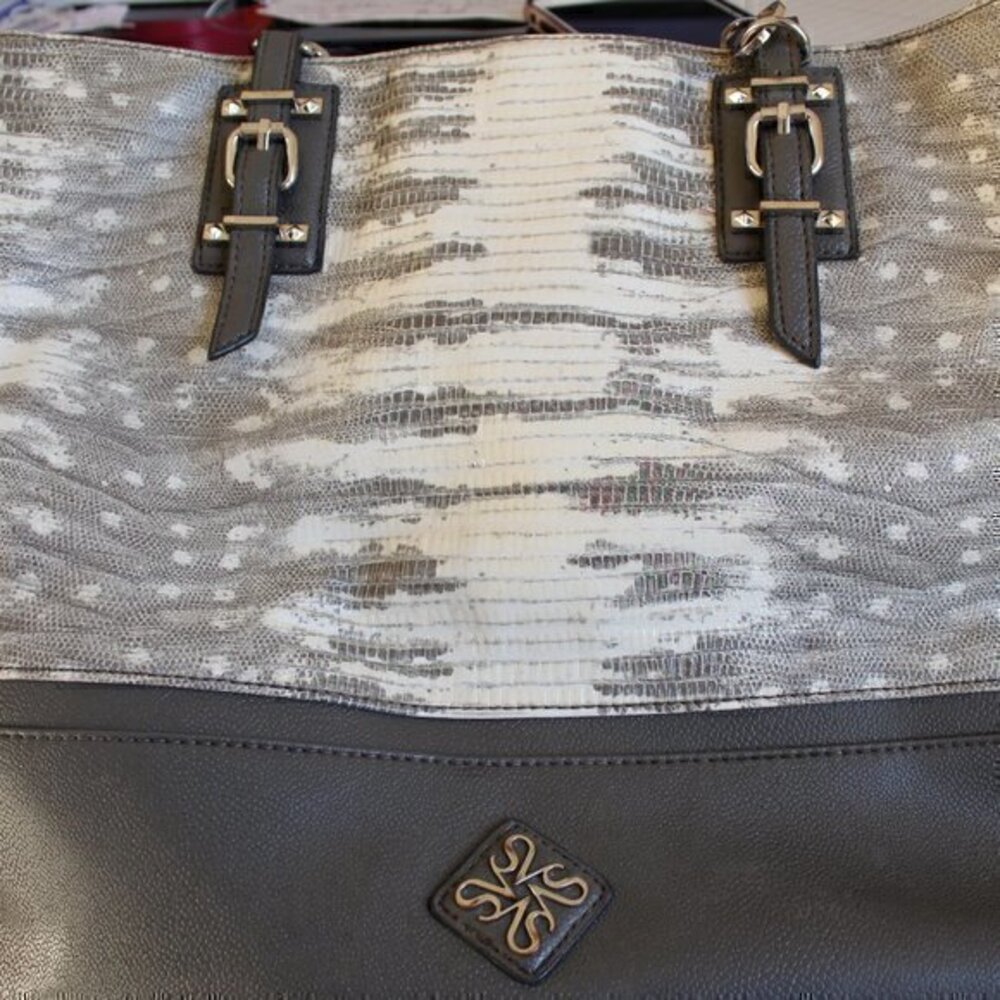 Simply Vera Wang bag python tote gray white